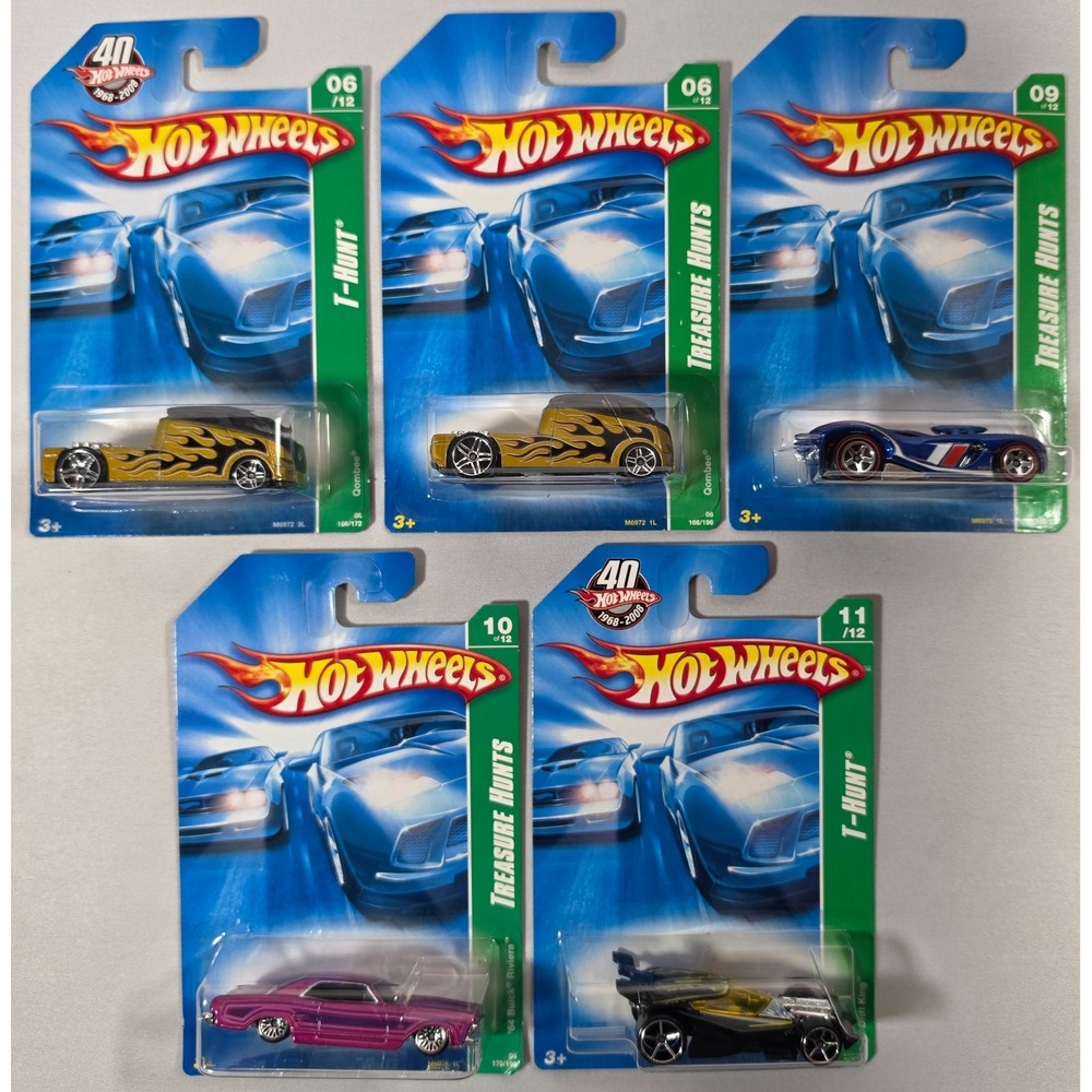 Lot of (5) 2008 Hot Wheels Treasure Hunts Qombee, Buick Riviera, Drift King